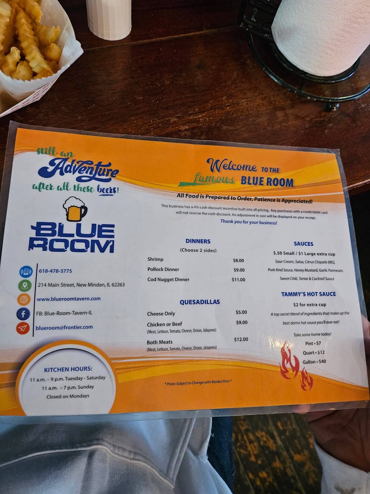Menu at Blue Room pub & bar, New Minden