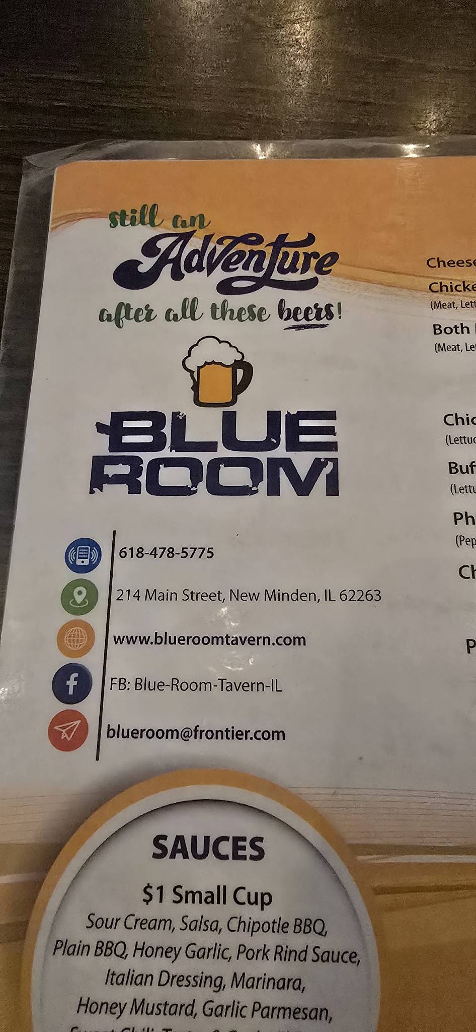 Menu at Blue Room pub & bar, New Minden