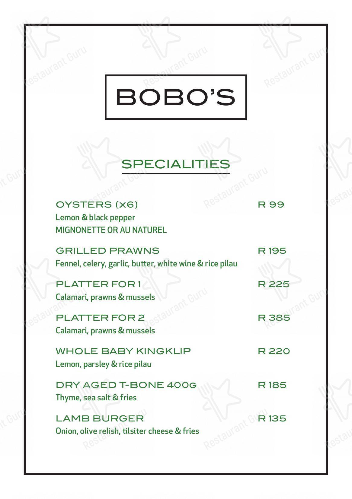 Menu at Bobo