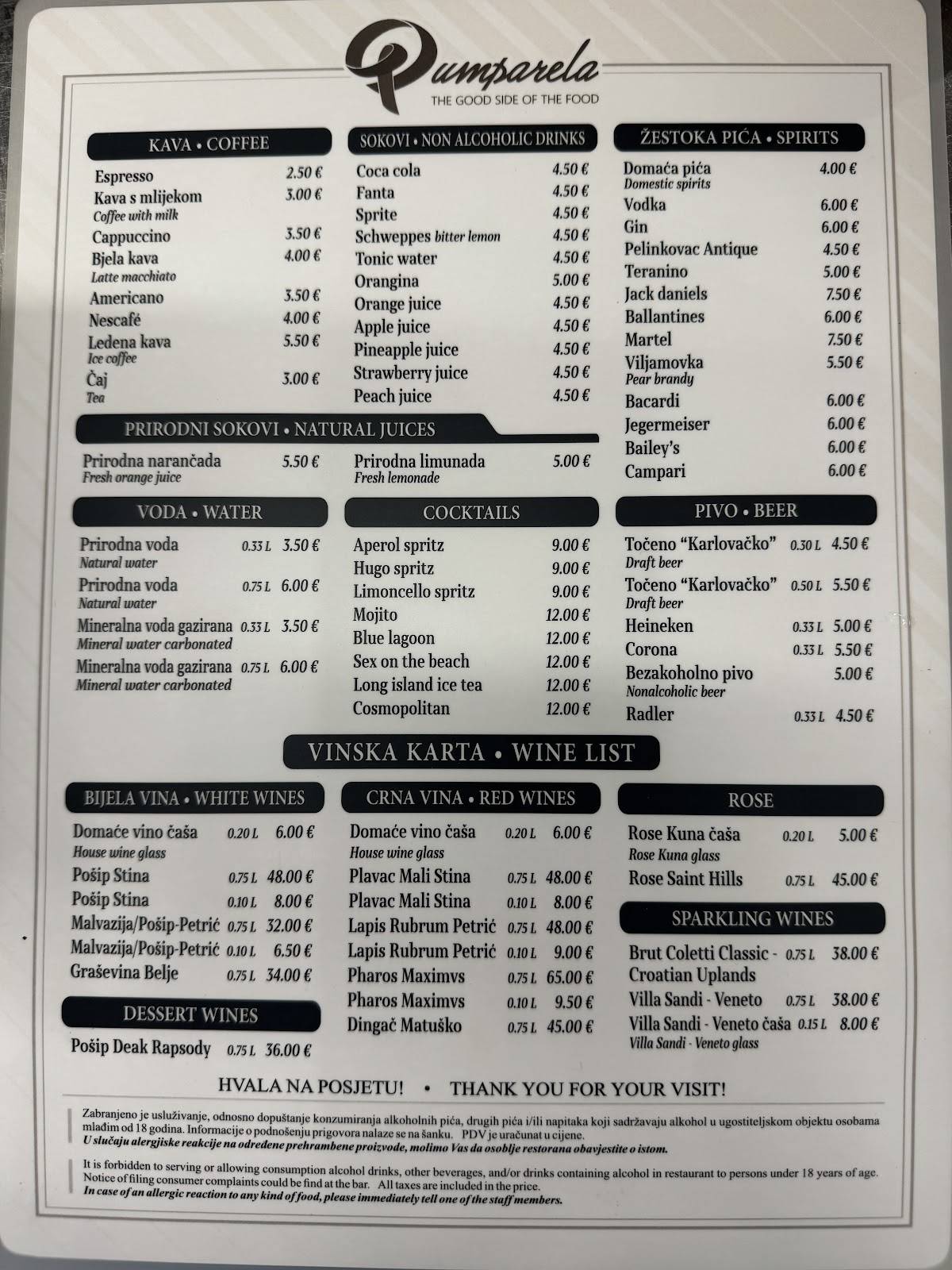Menu de Pumparela Restaurant