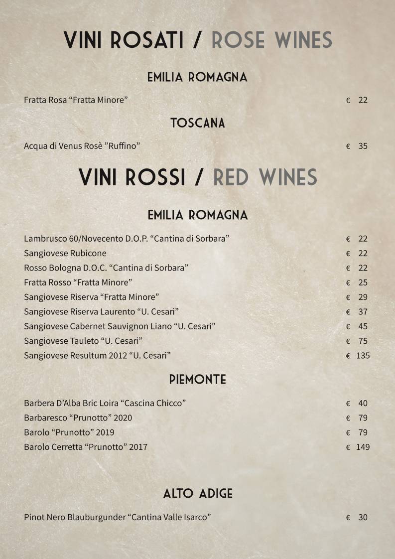 Menu di Buca San Petronio 