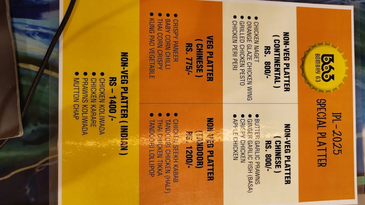 Bombay63 menu