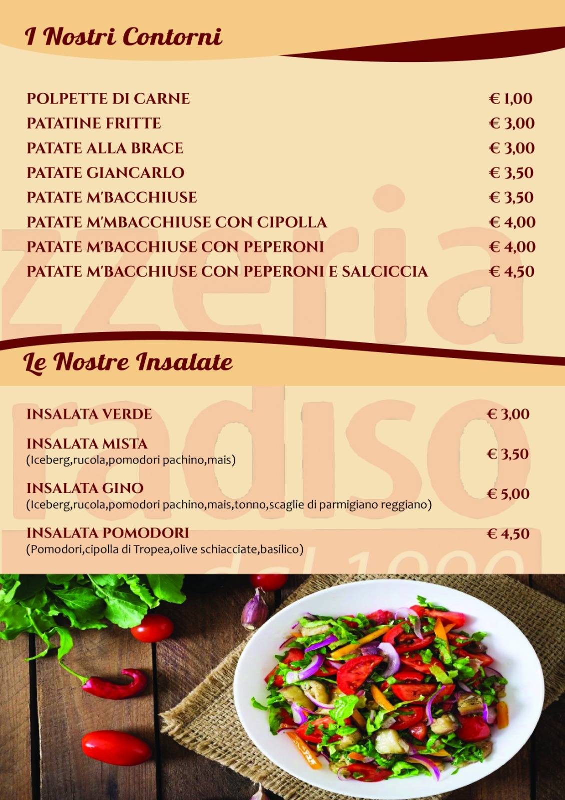 Menu di Pizzeria Paradiso 