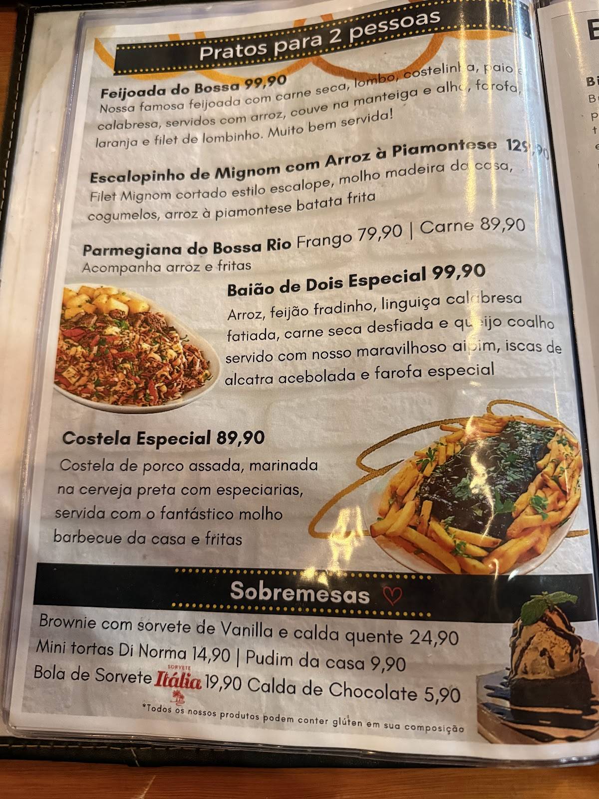 Bossa Rio cardápio