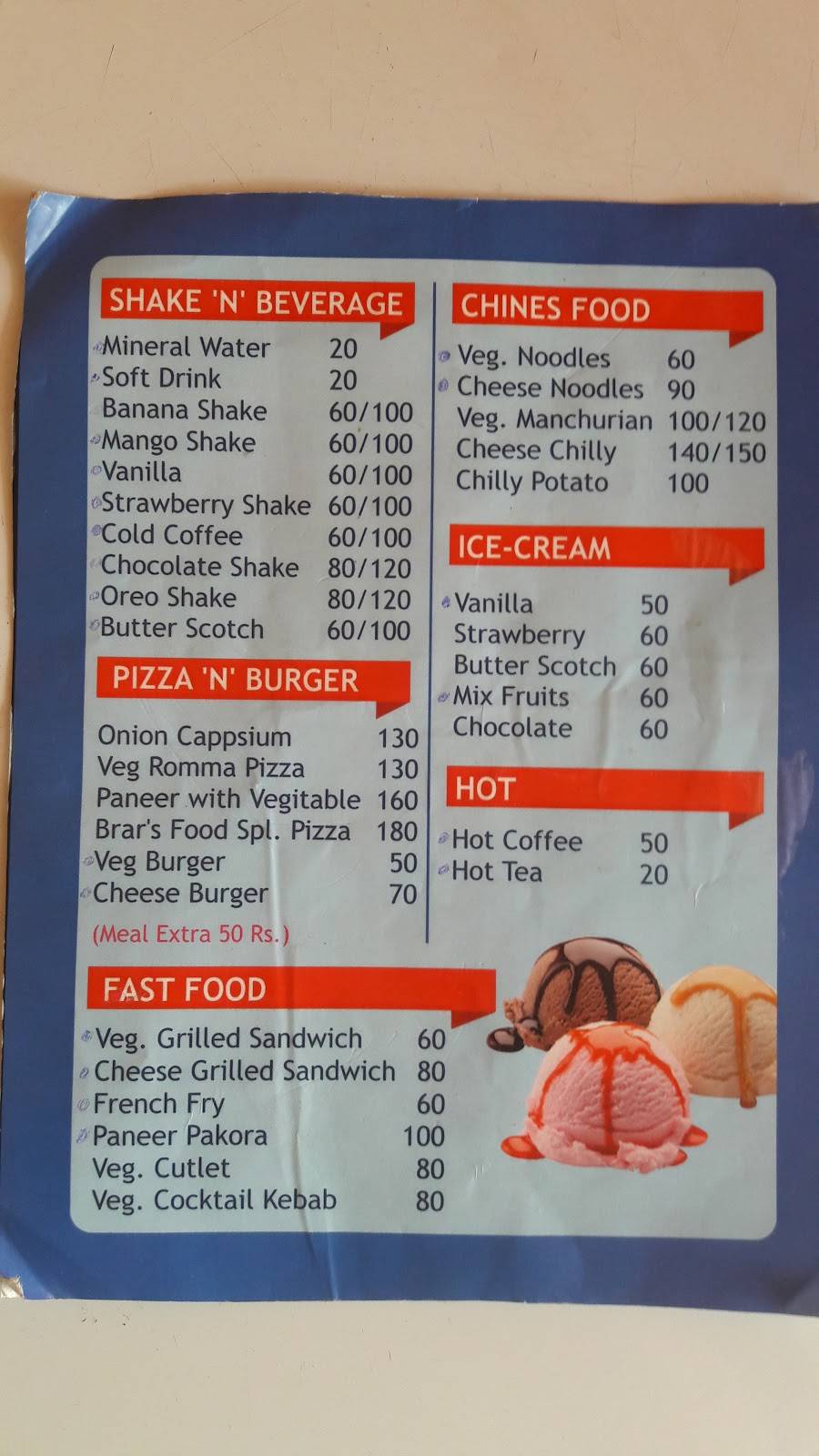 Brar's Food menu