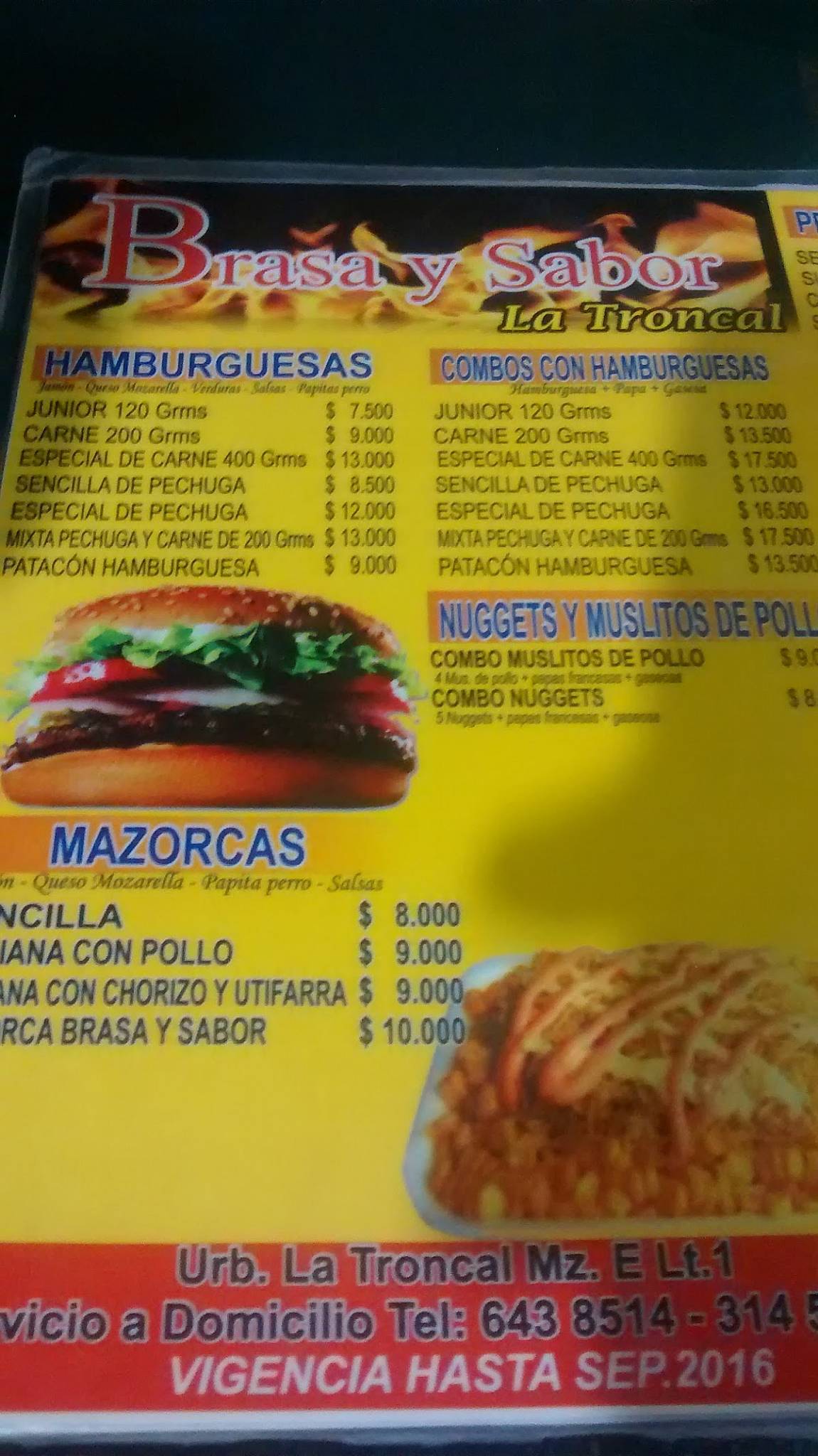 Carta del restaurante Brasa roca dura olaya, Colombia