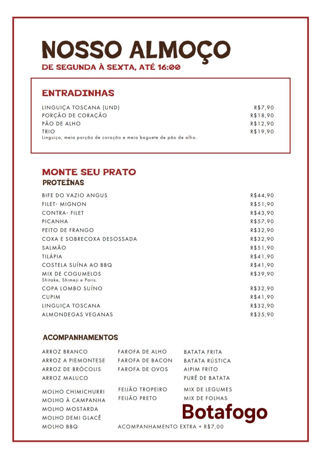 Braseiro Colarinho cardápio