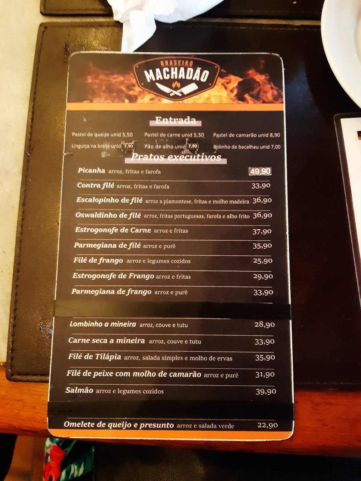 Braseiro Machadão cardápio