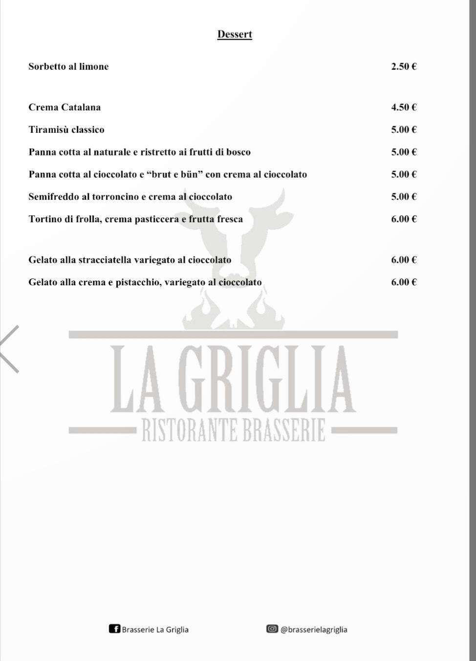 Menu di Brasserie La Griglia 