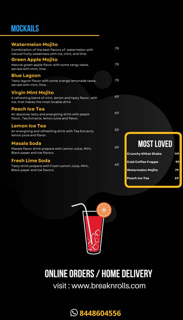 Break N Rolls menu