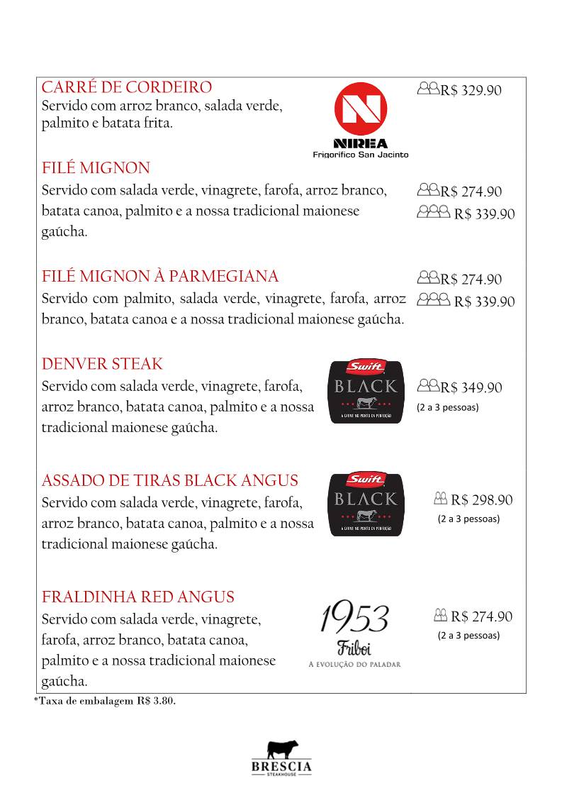 Brescia Steakhouse SJC cardápio