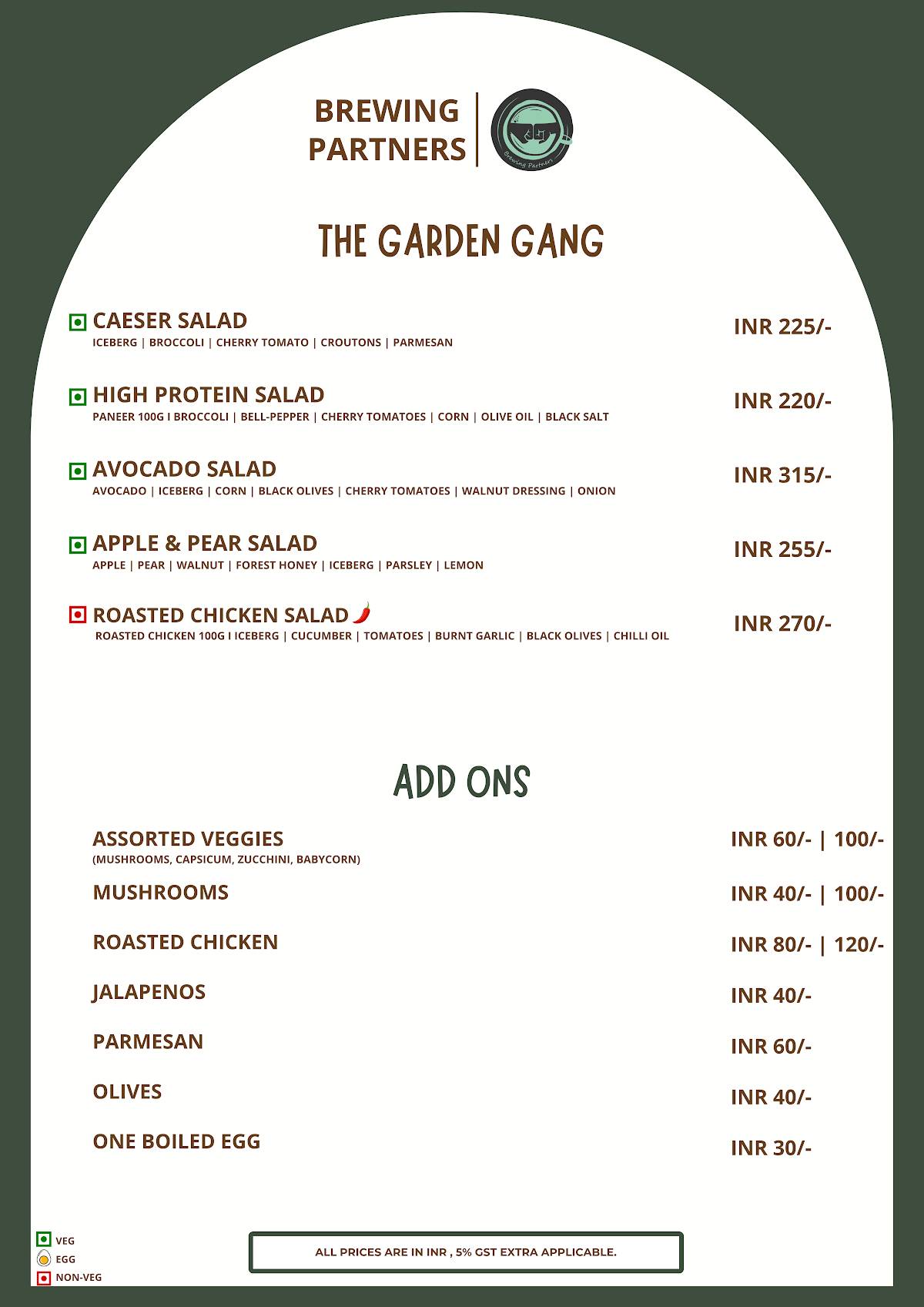 Brewing Partners - Pimpri menu