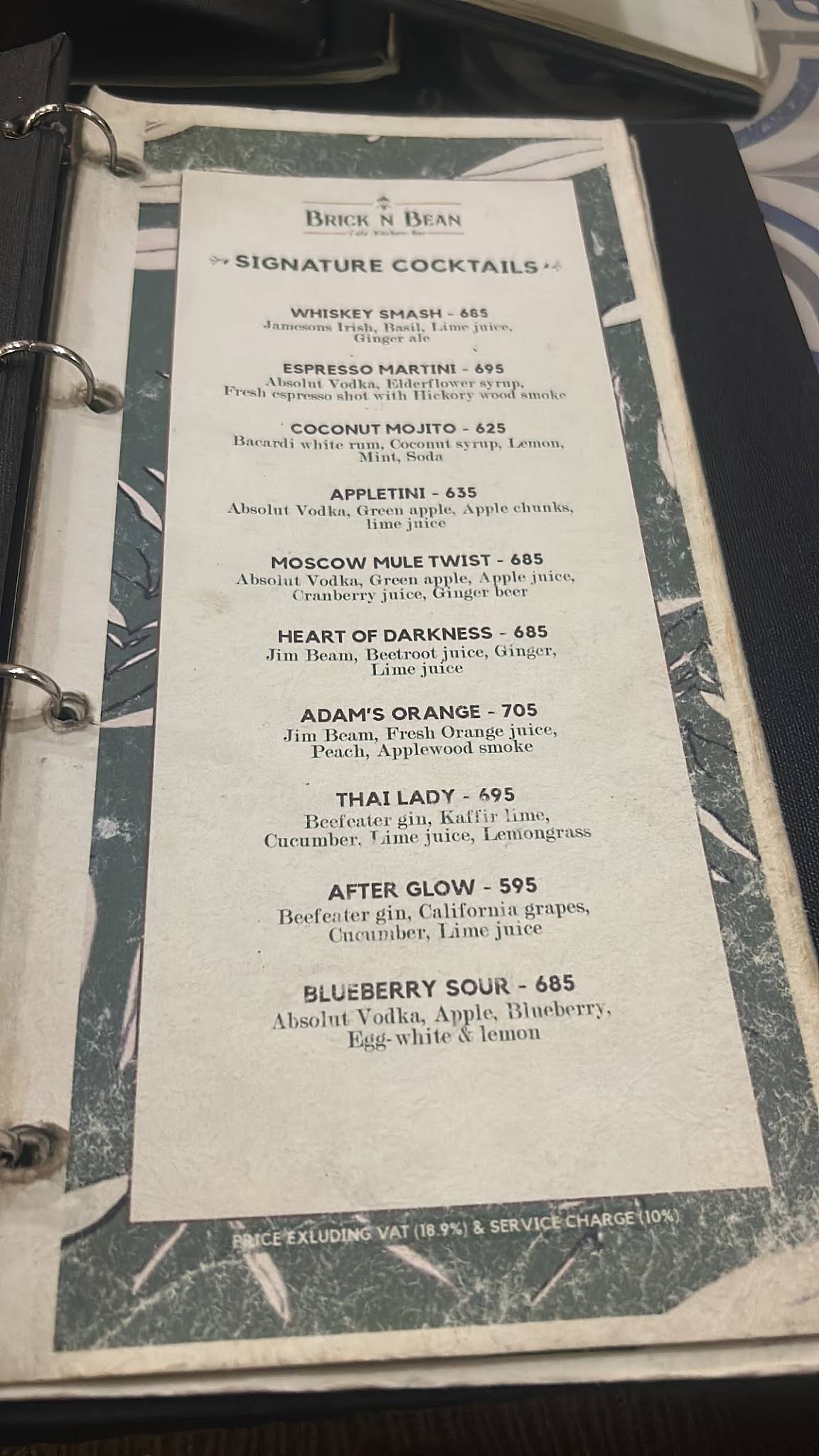 Brick n Bean Cafe Kitchen Bar menu