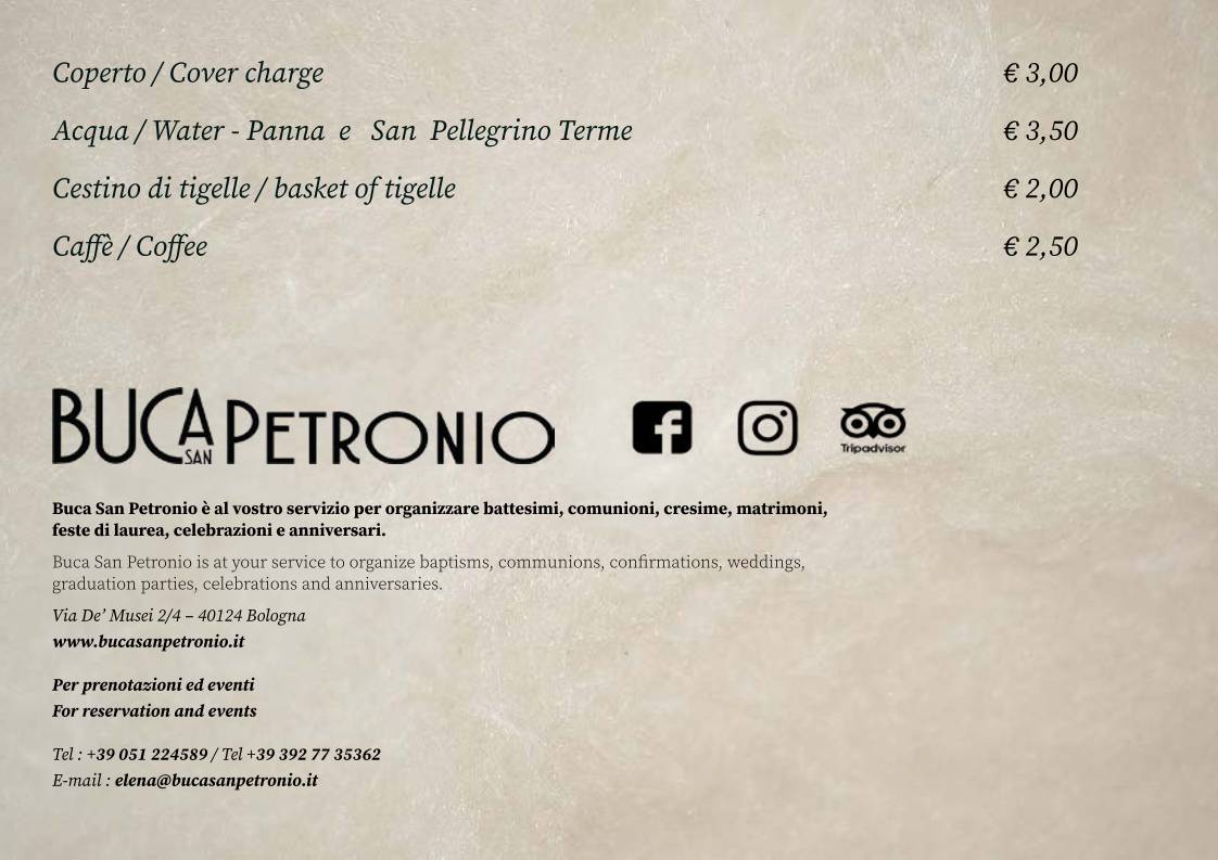Menu di Buca San Petronio 