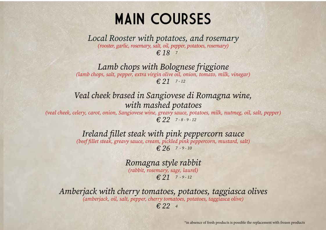 Menu di Buca San Petronio 