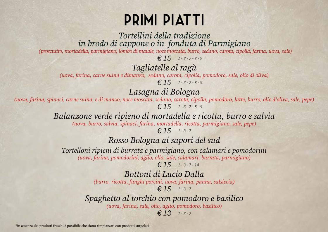 Menu di Buca San Petronio 