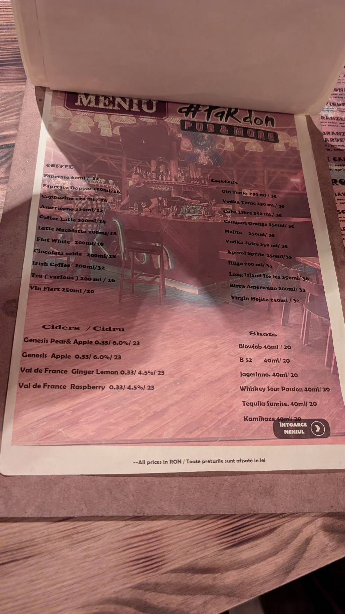 Menu de Pardon Pub & Taproom