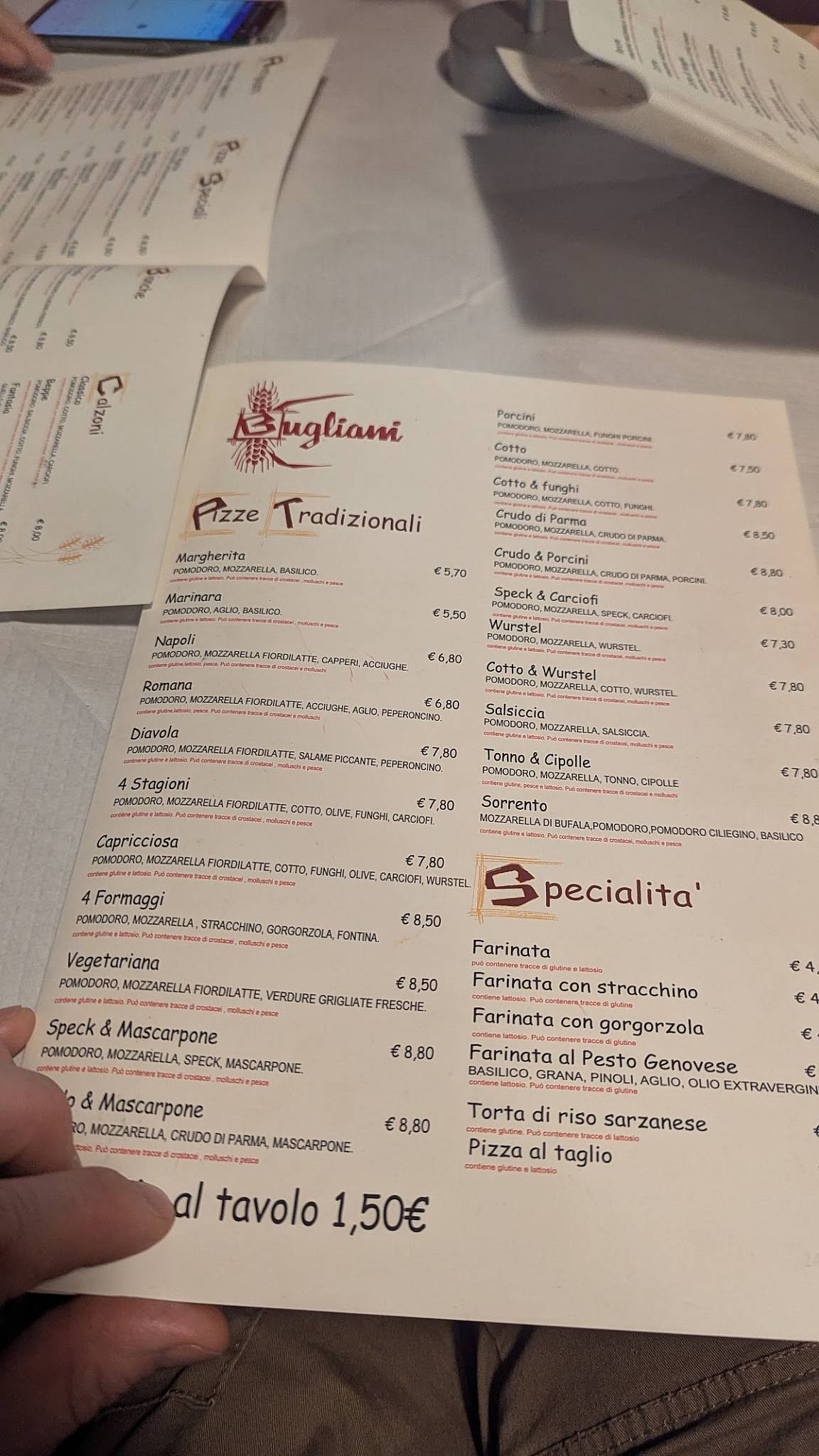 Menu di Bugliani 