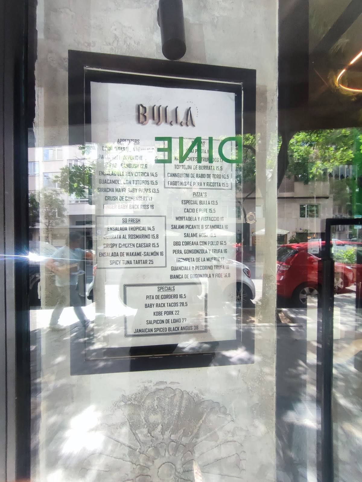 Carta del restaurante Bulla Madrid, Madrid, P.º del La Habana