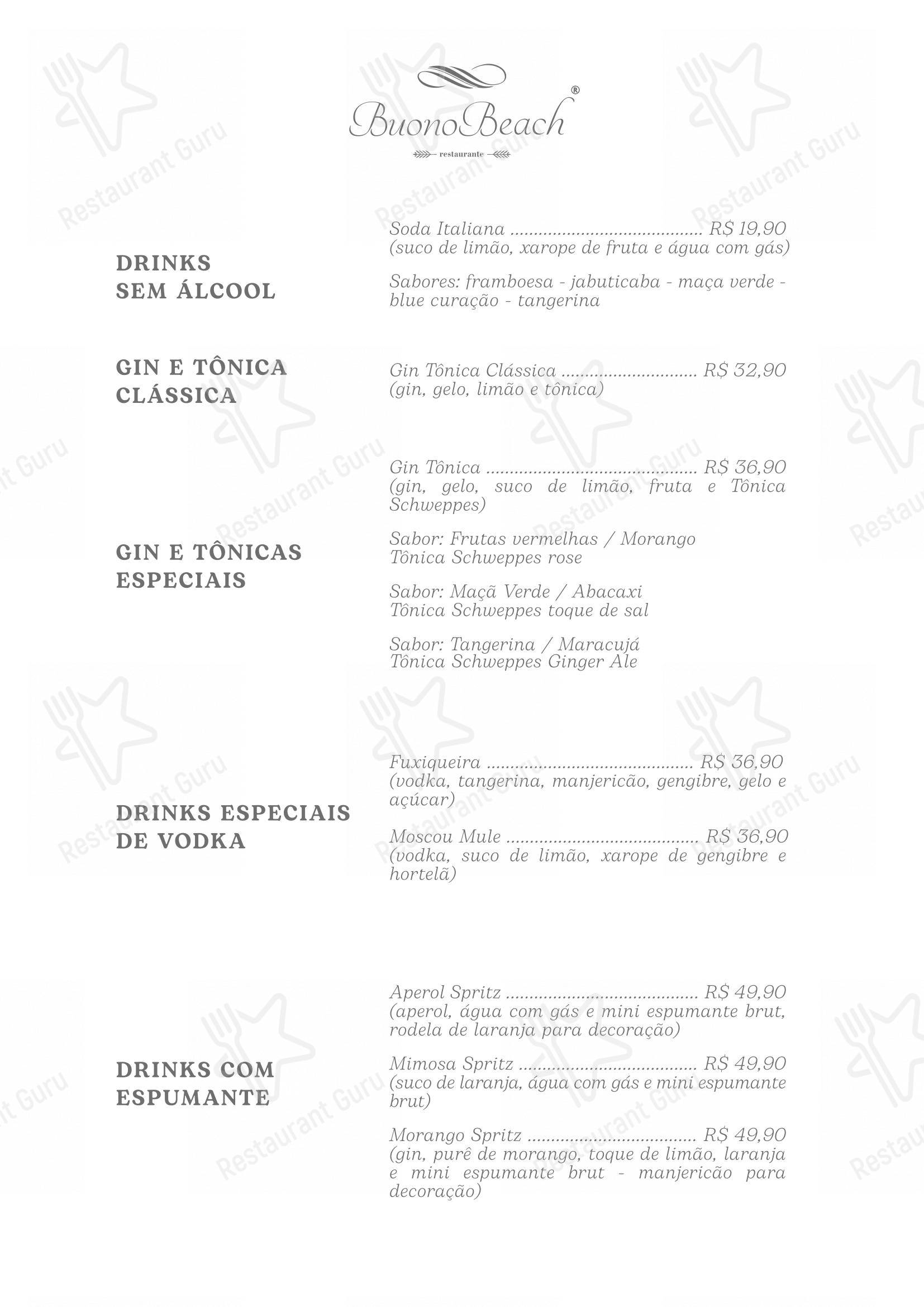Buono Beach Restaurante em Florianópolis - Menu