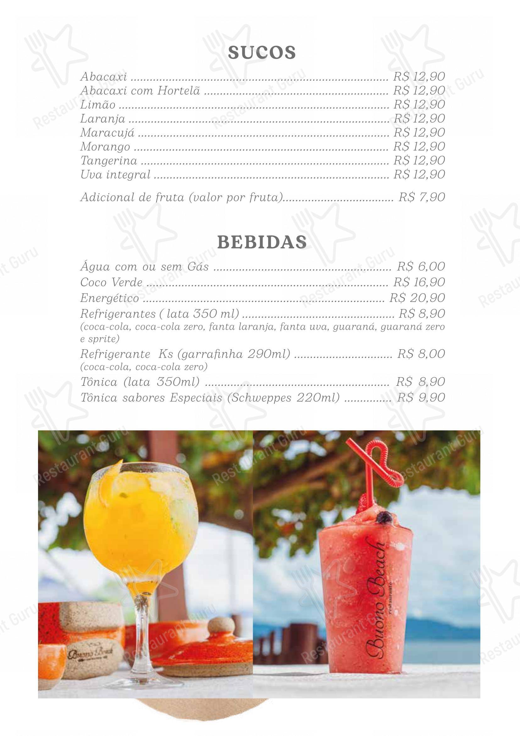 Buono Beach Restaurante em Florianópolis - Menu