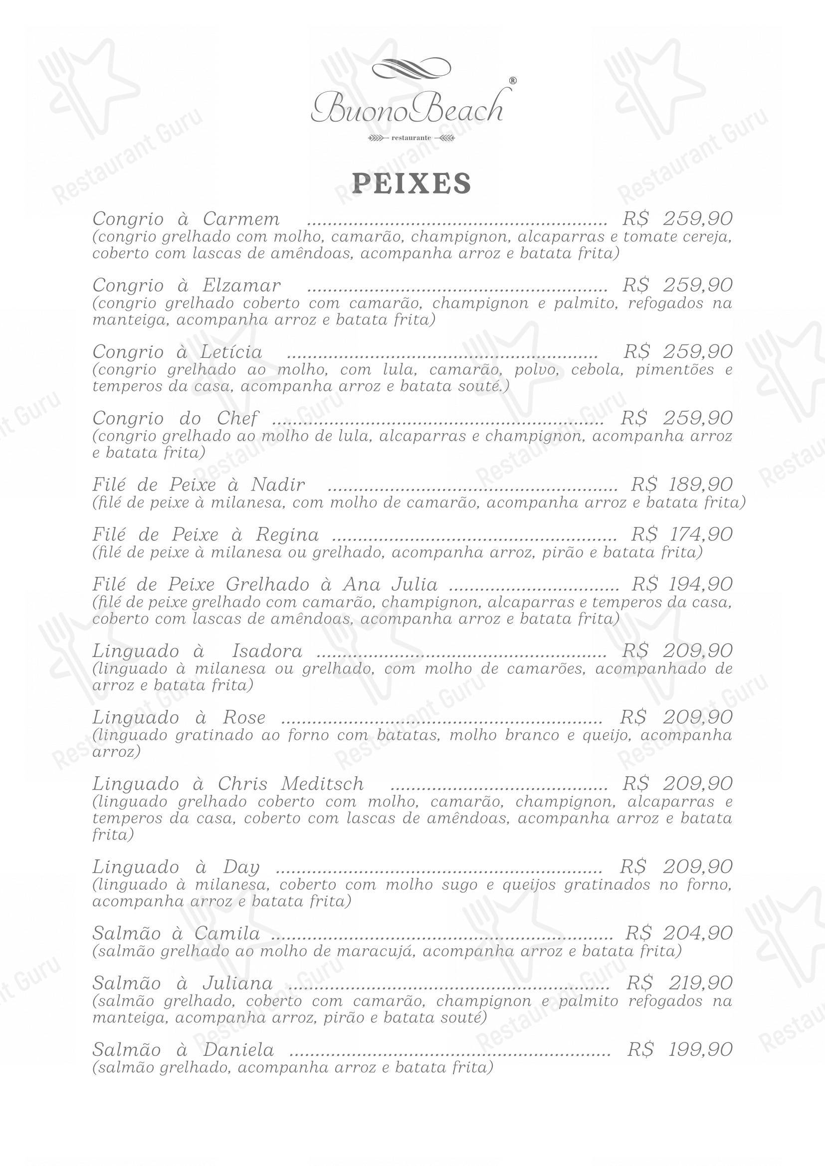 Buono Beach Restaurante em Florianópolis - Menu