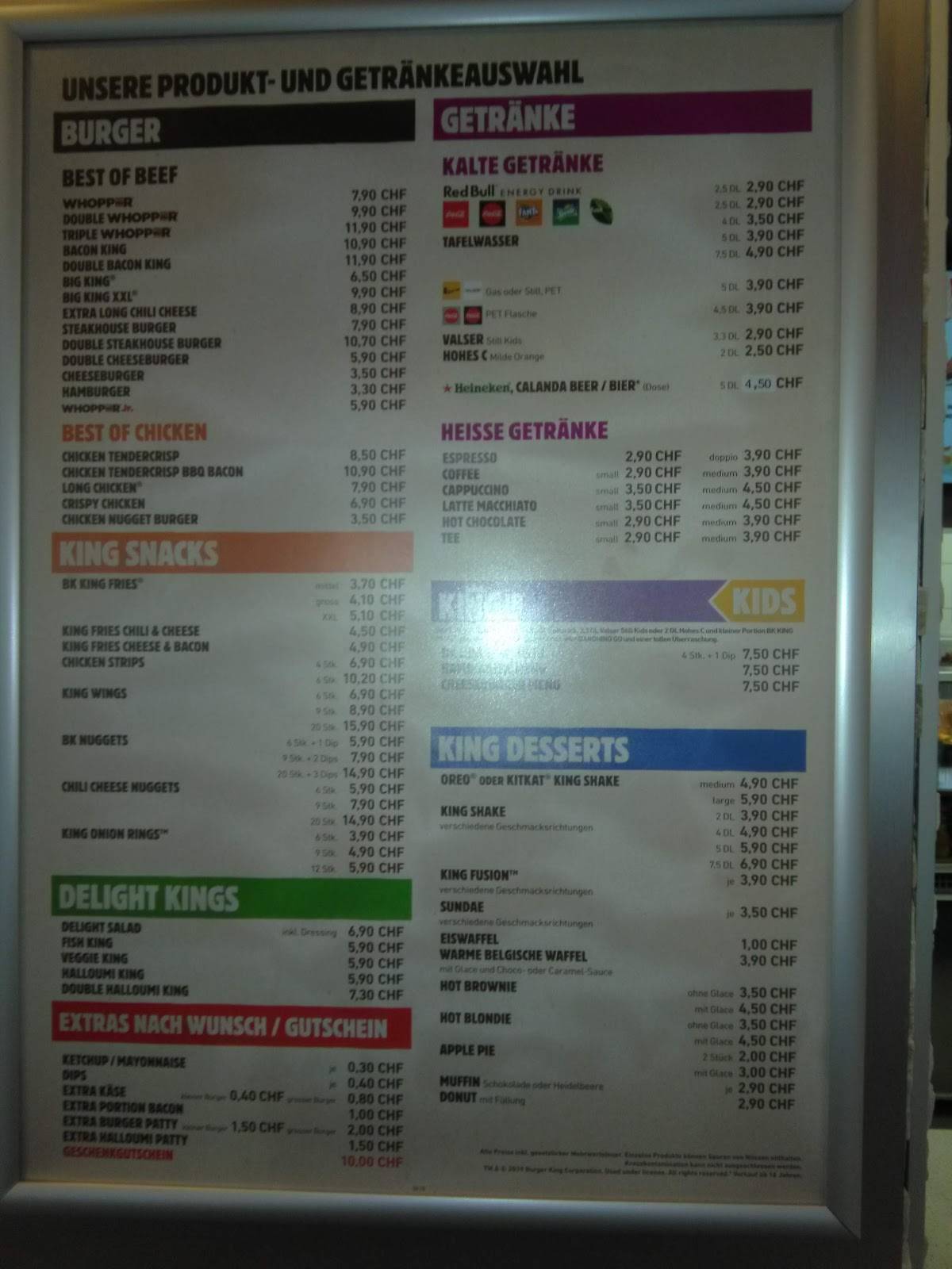 Menu di Burger King Frauenfeld 