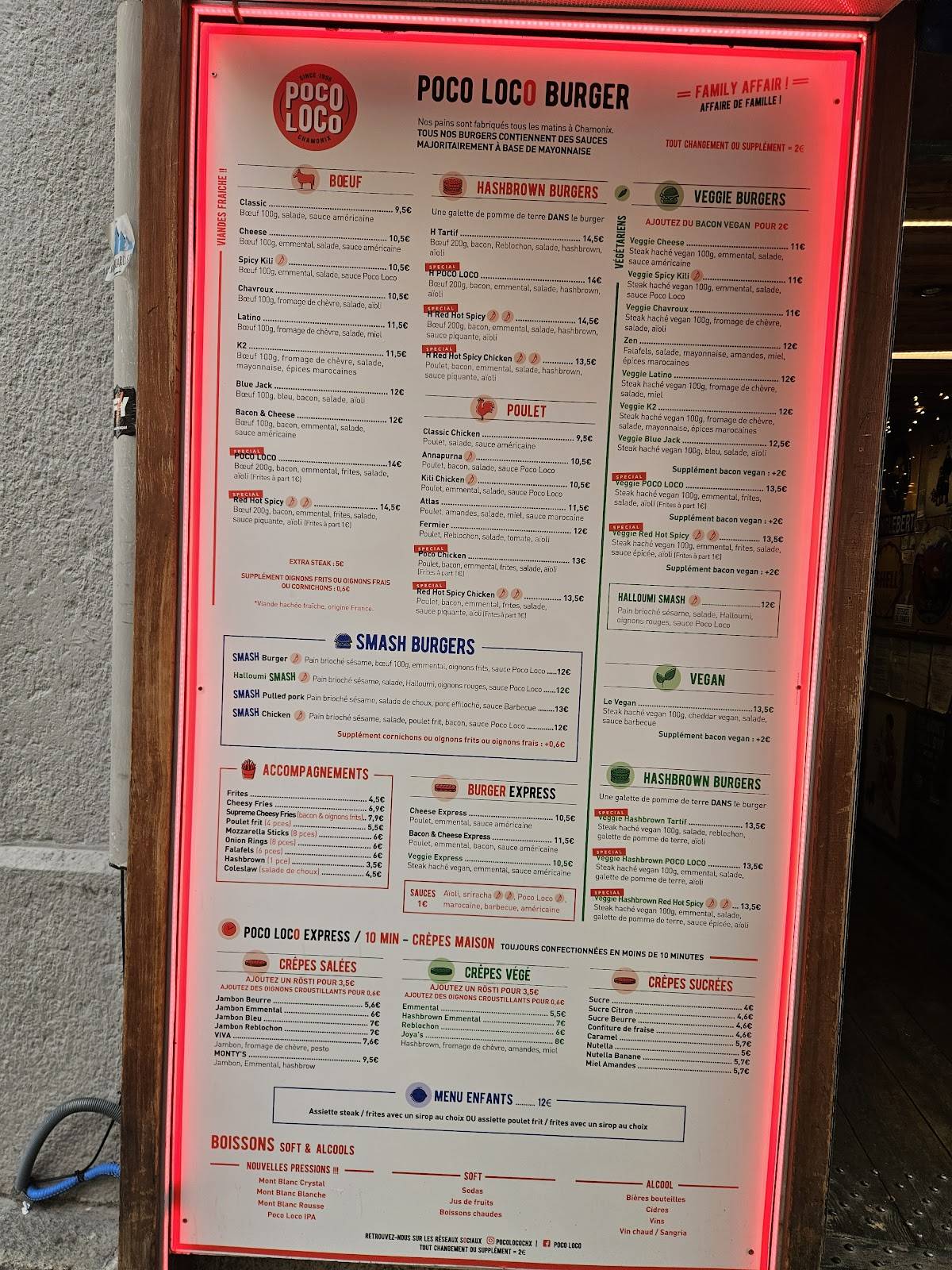 Menu de Poco Loco Burger