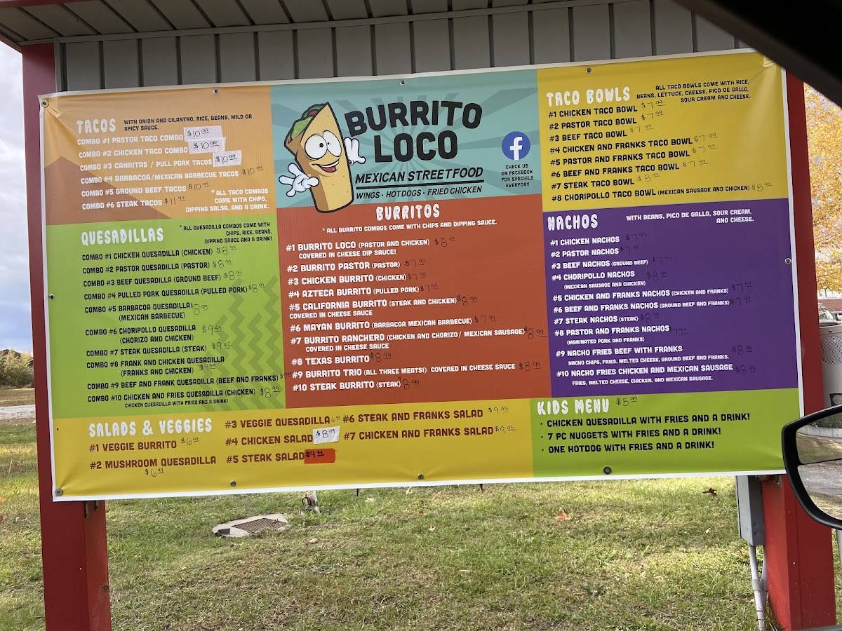 Menu at Burrito Loco Mexican Street Food restaurant, Lumberton