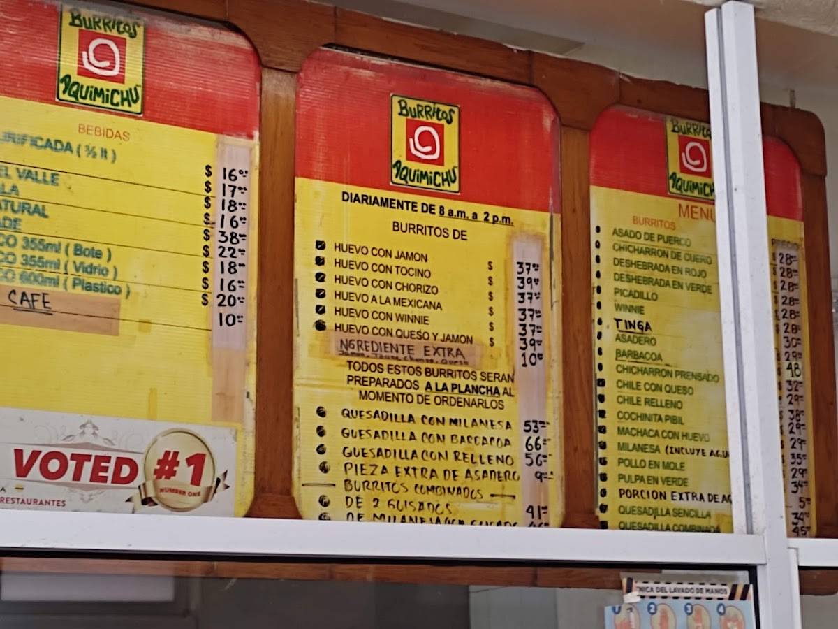 Carta del restaurante Burritos Aquimichú, Ciudad Juarez