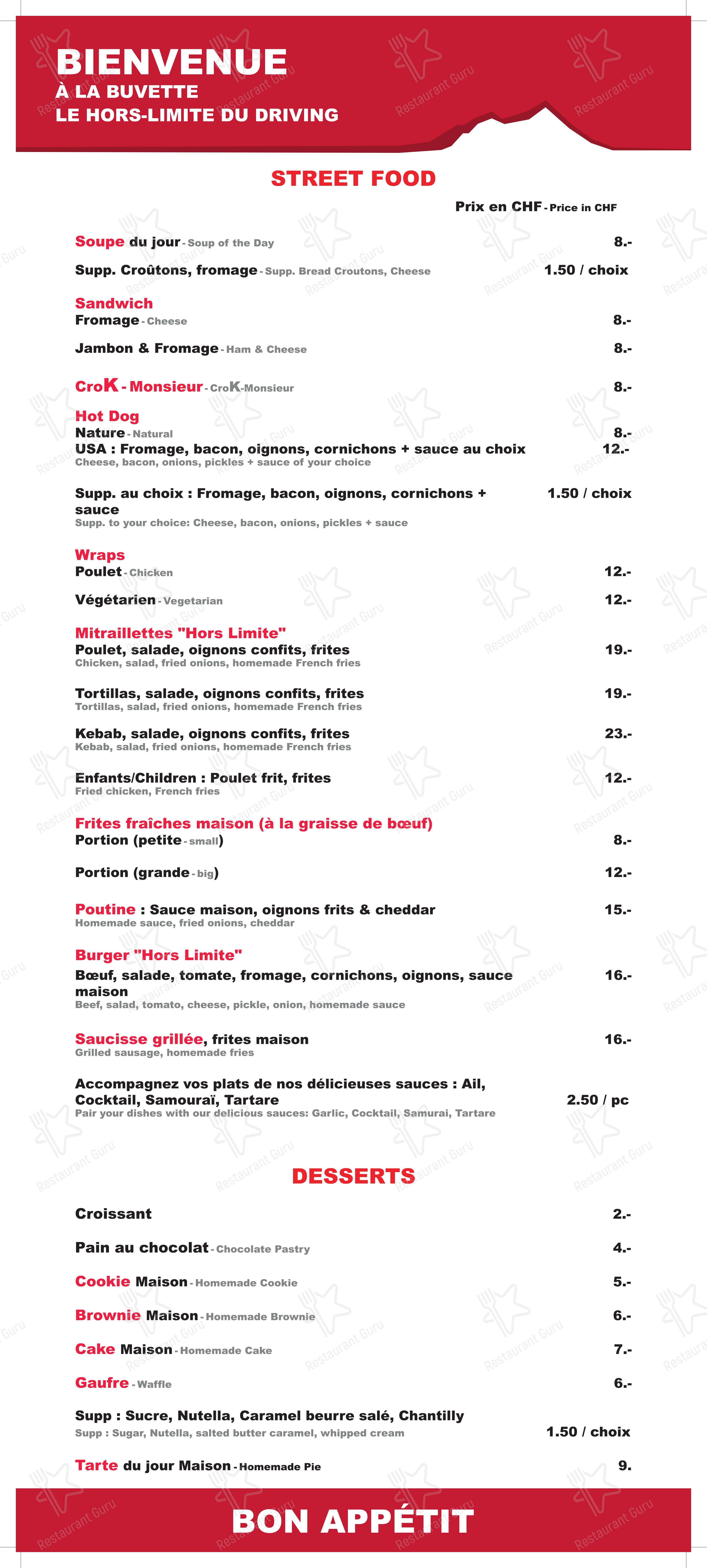 菜单 per Buvette du Hors Limite (Driving) in Lens