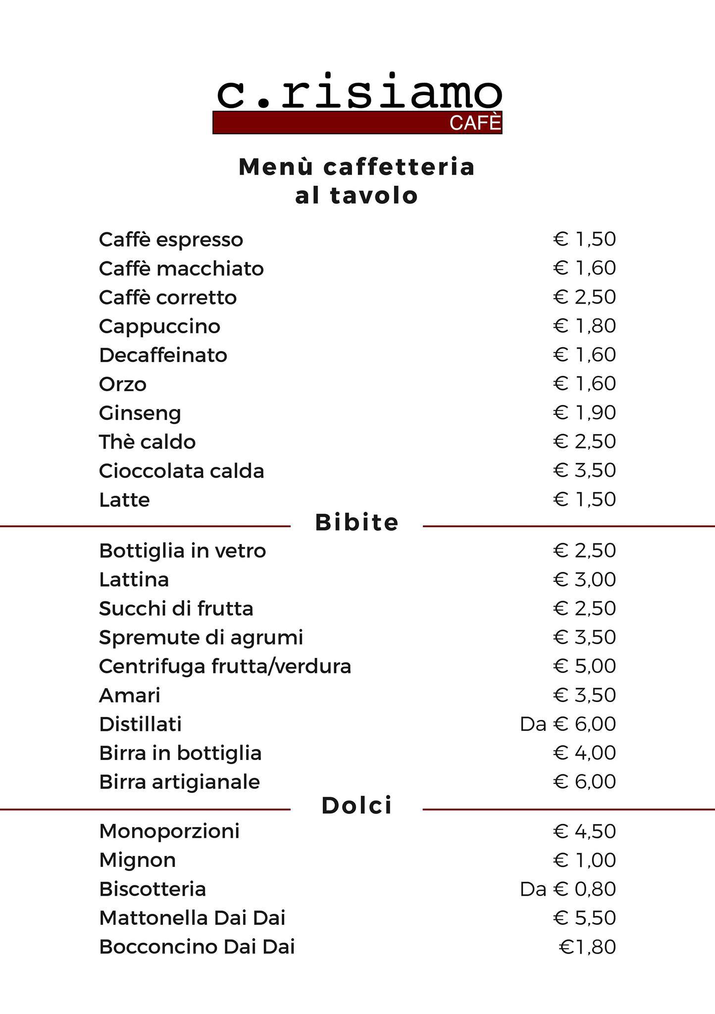 Menu di C-Risiamo Café 