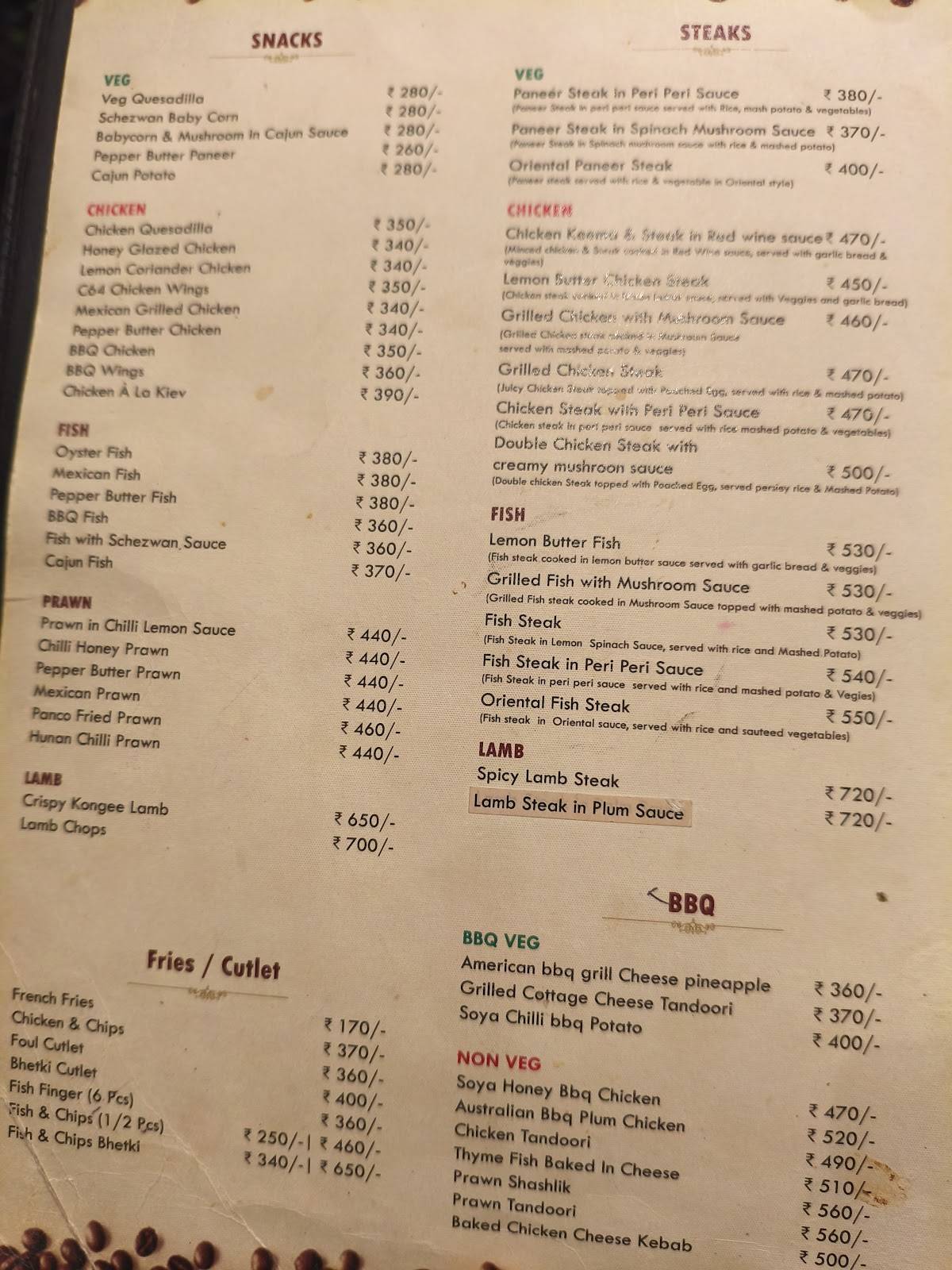 CALCUTTA 64 menu