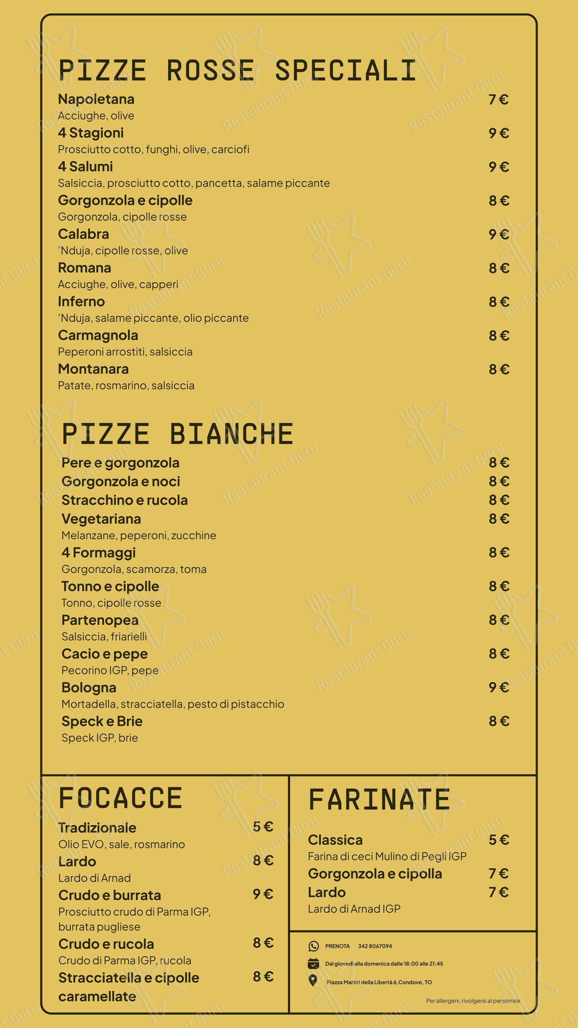 Menu per CASASAC - Pane Pizza Caffè