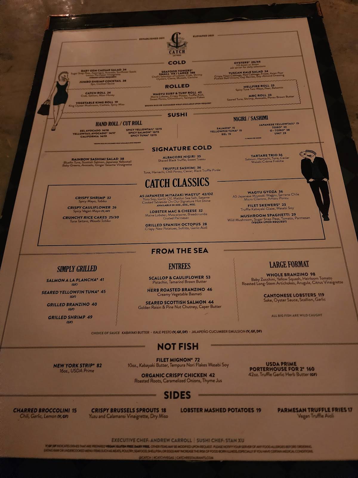 Menu at CATCH restaurant, Las Vegas