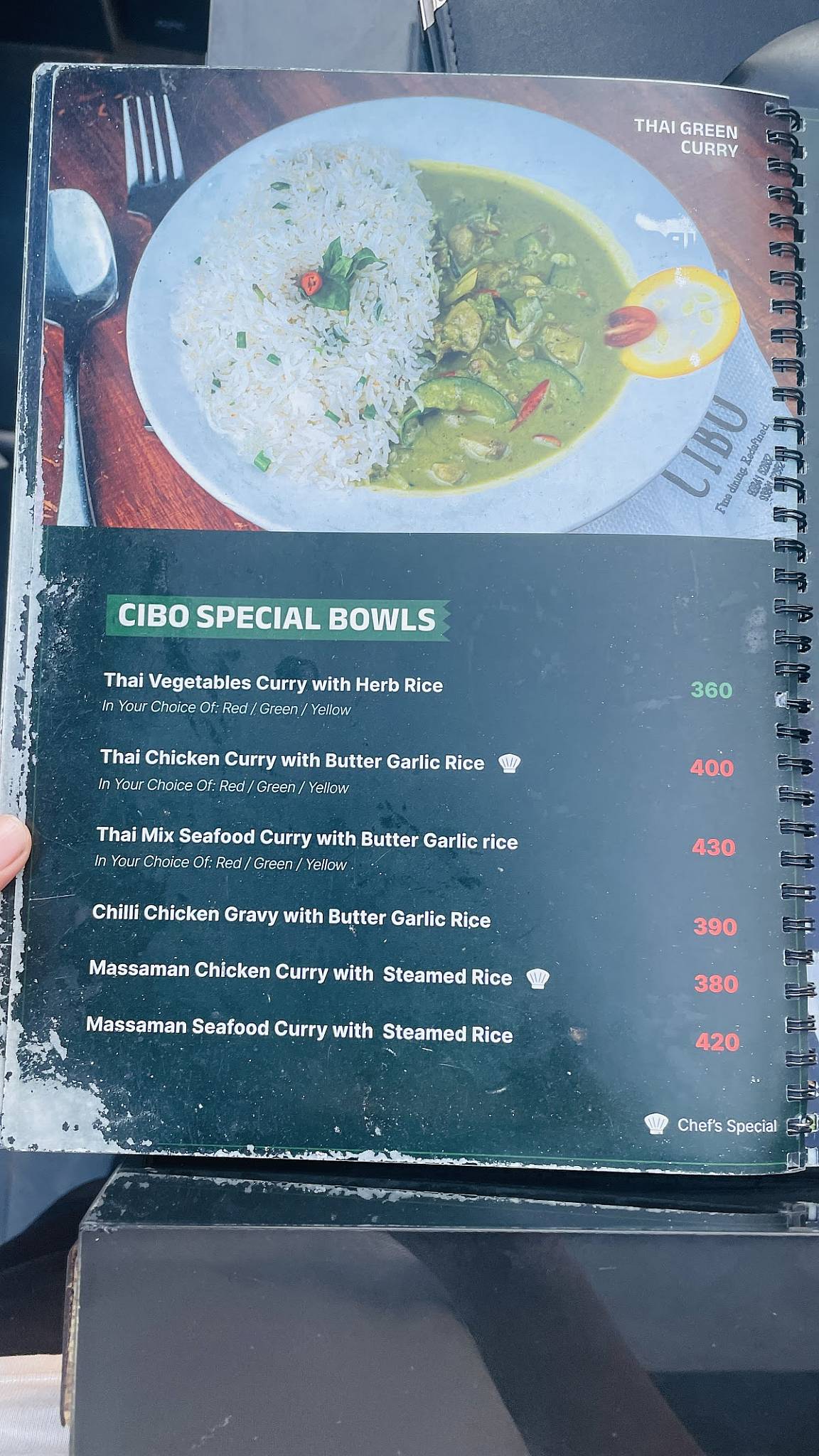 CIBO Fine Dining menu