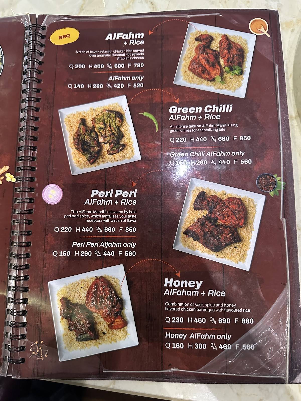 CLUB SHAWAYA RESTAURANT menu