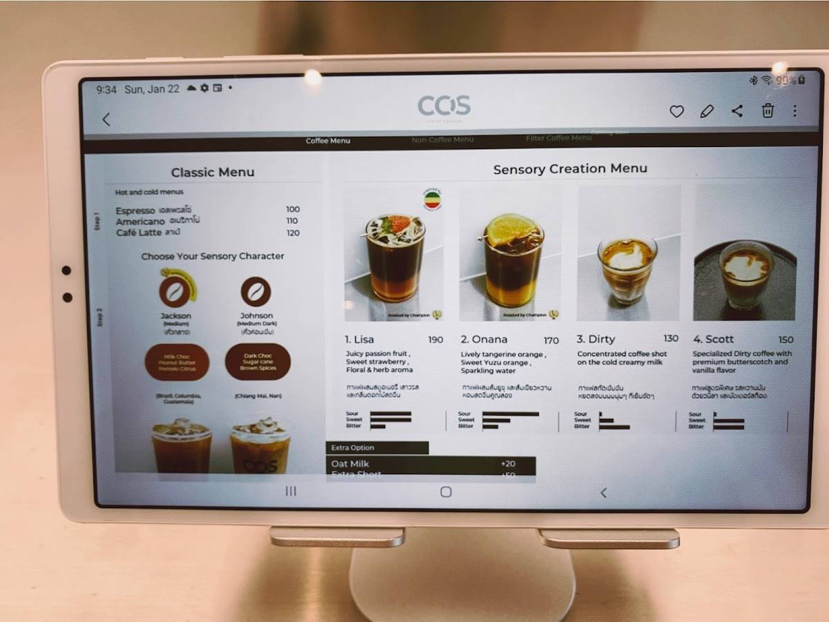 Menu at COS Cup of Sensory Cafe, Bangkok