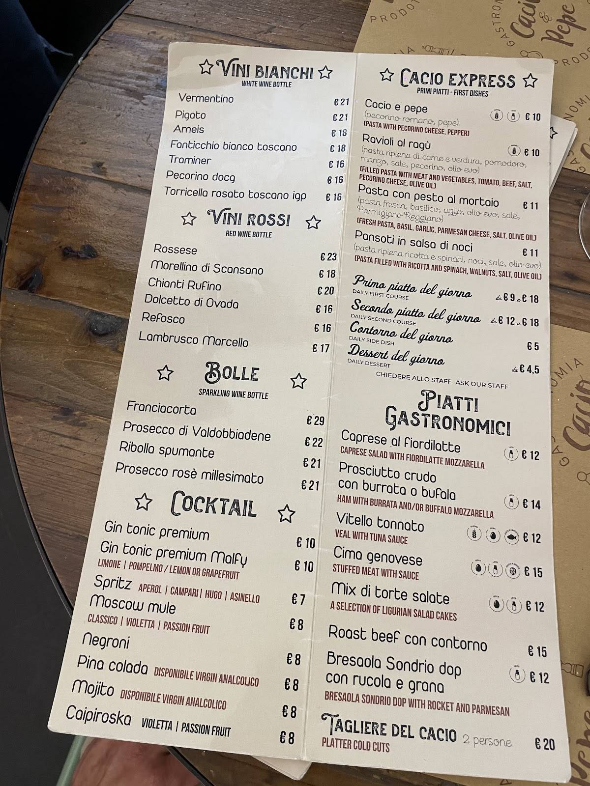 Menu di Cacio&pepe 