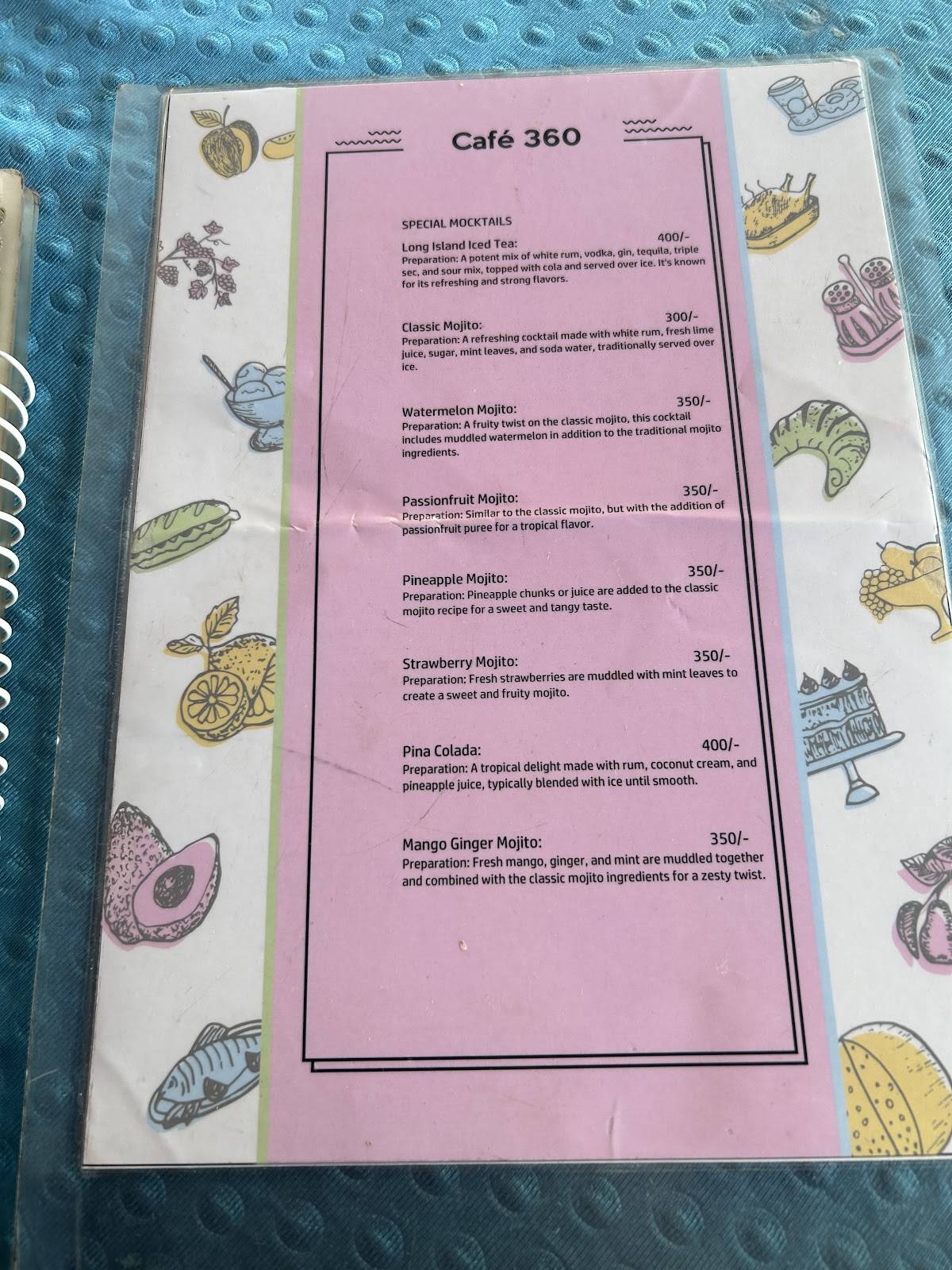 Café 360 menu