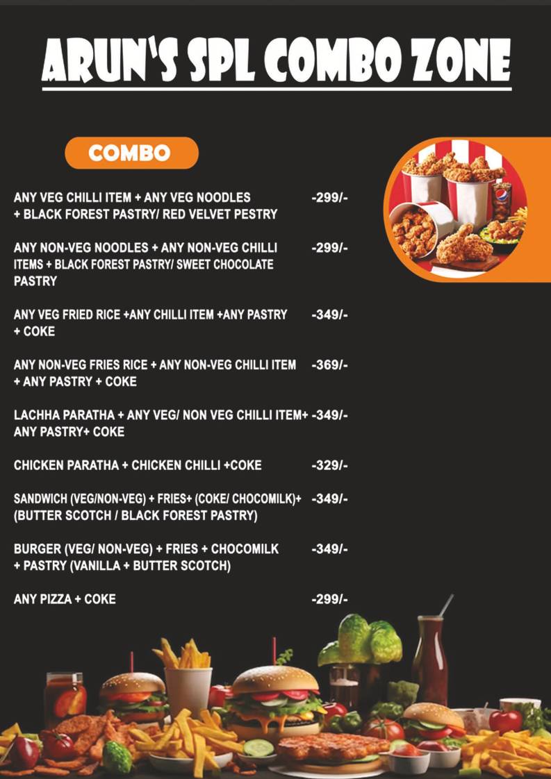 Arun's Restro and Cafe menu