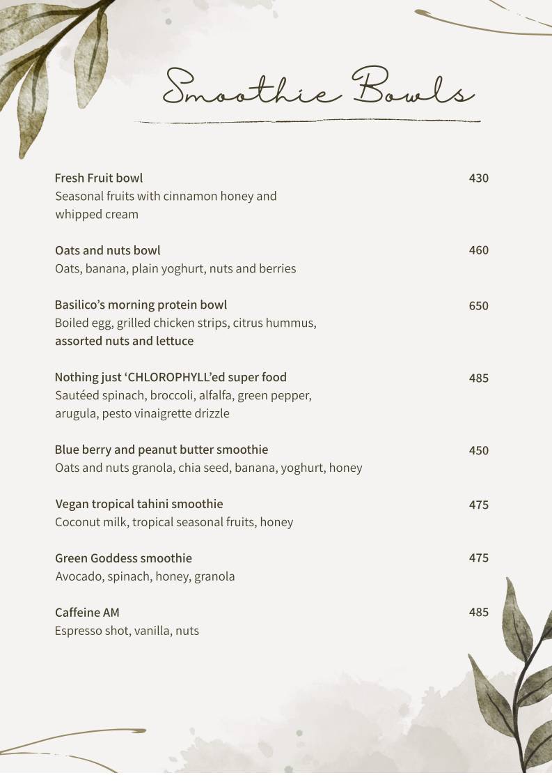 Cafe Basilico - Colaba menu