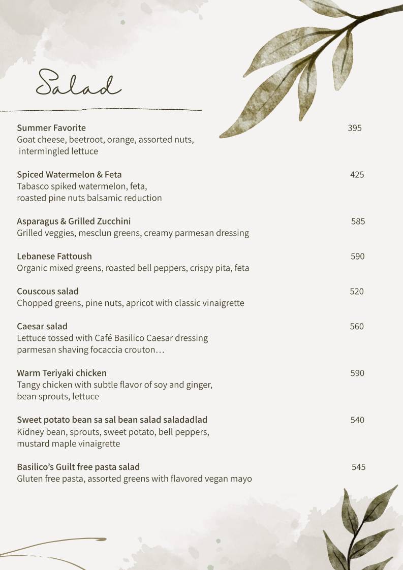 Cafe Basilico - Colaba menu