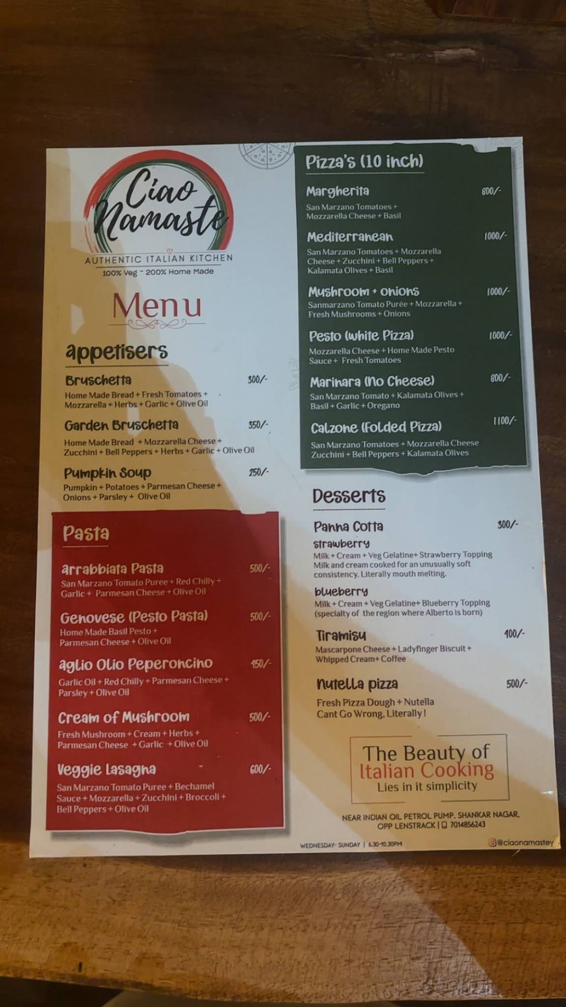 Cafe CIAO menu