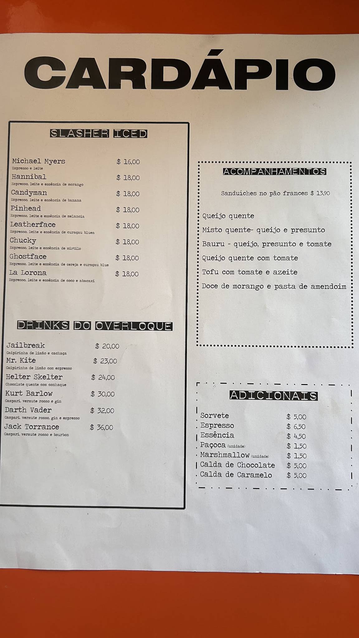 Café 217 cardápio