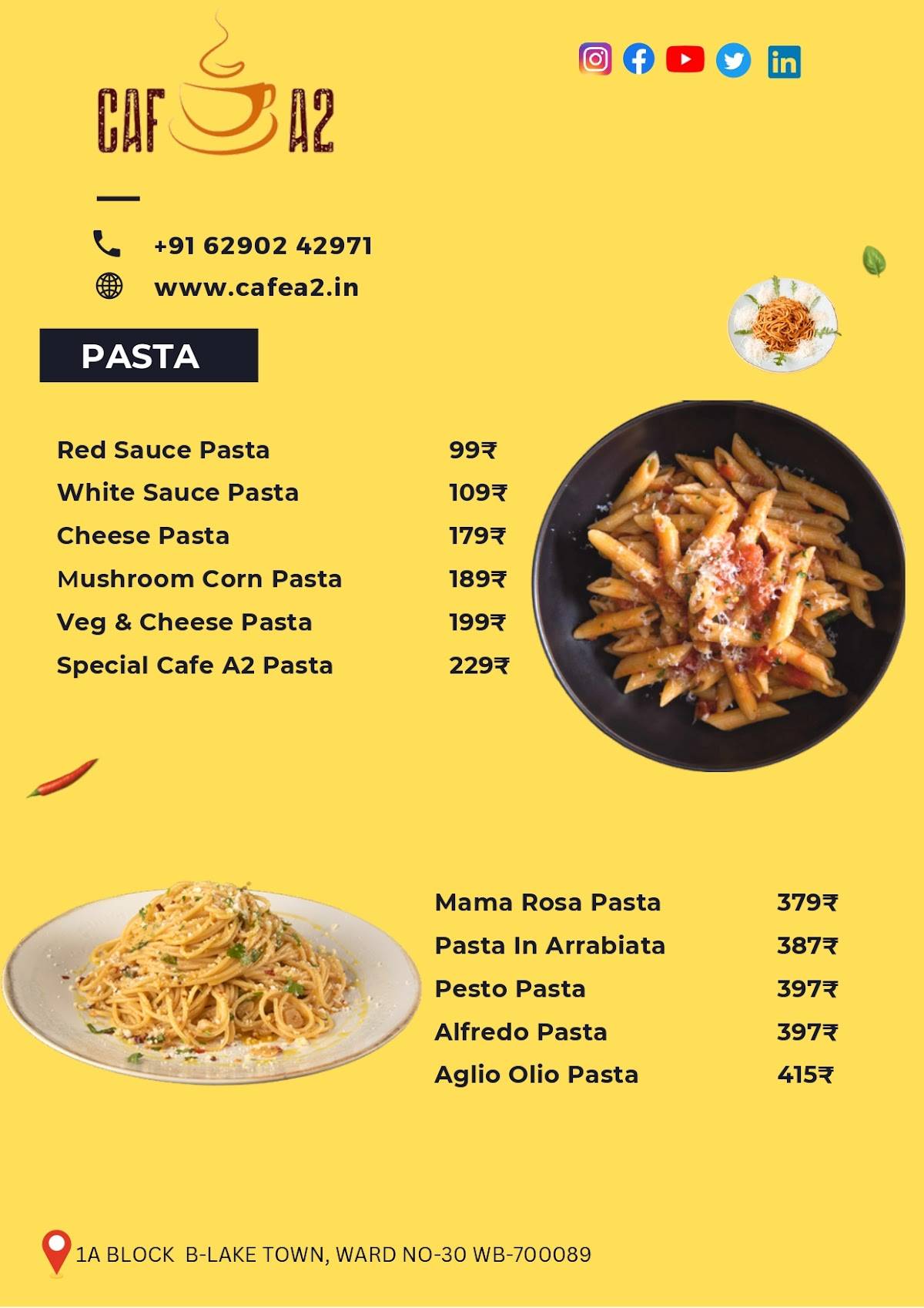 Cafe A2 menu