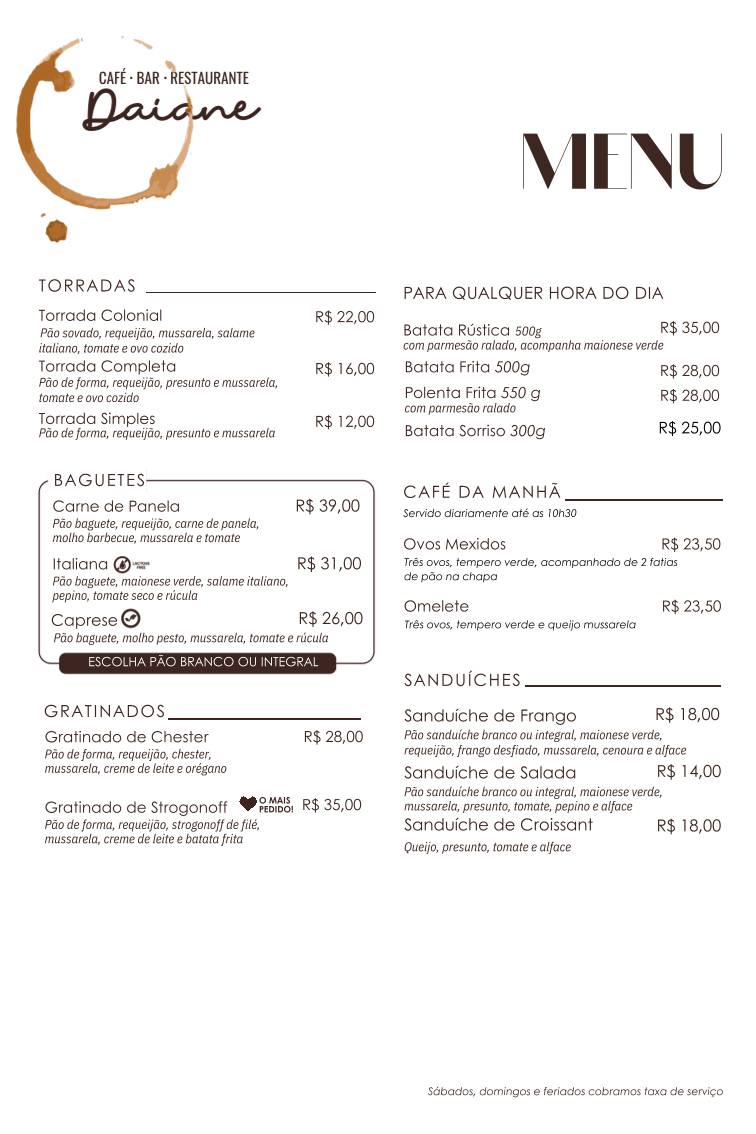 Café Daiane cardápio