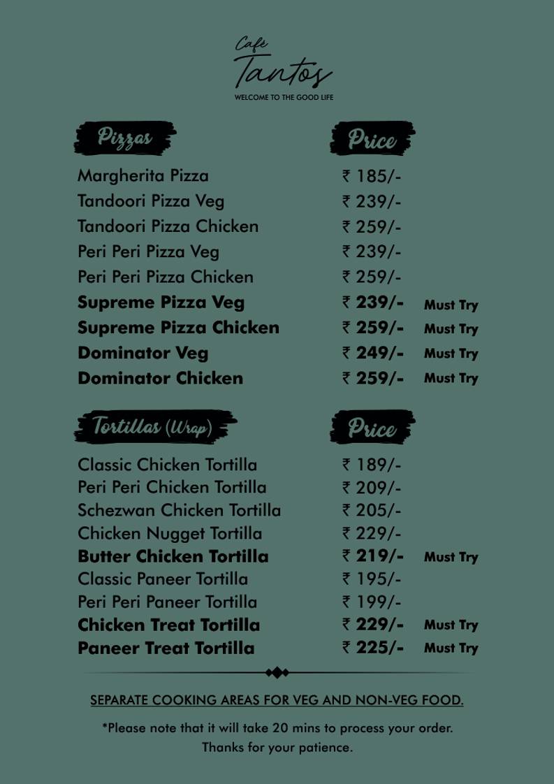 Café Tantos menu
