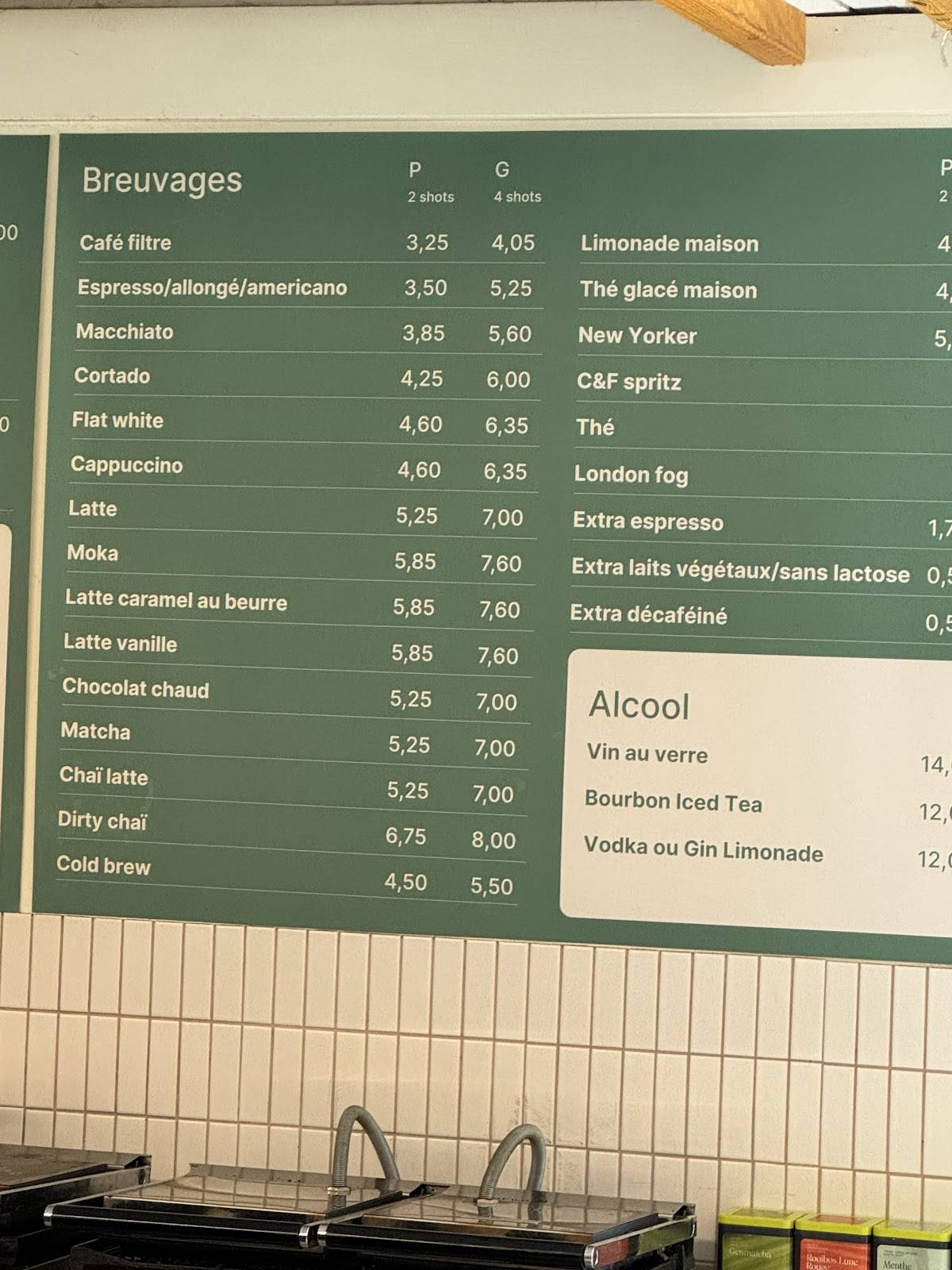 Menu de Café Caron & frères Knowlton