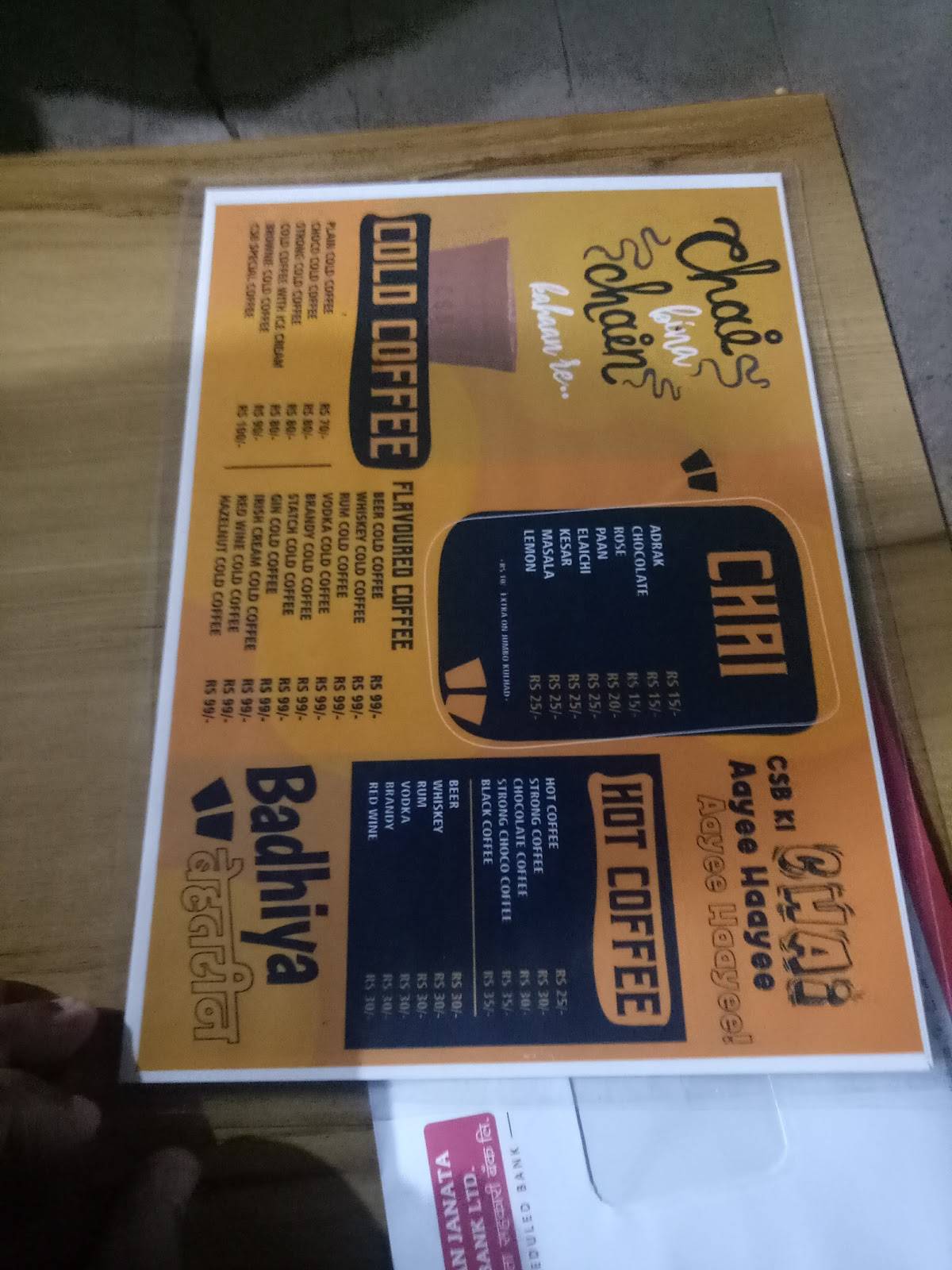 Chai Sutta Bar, Kalyan menu